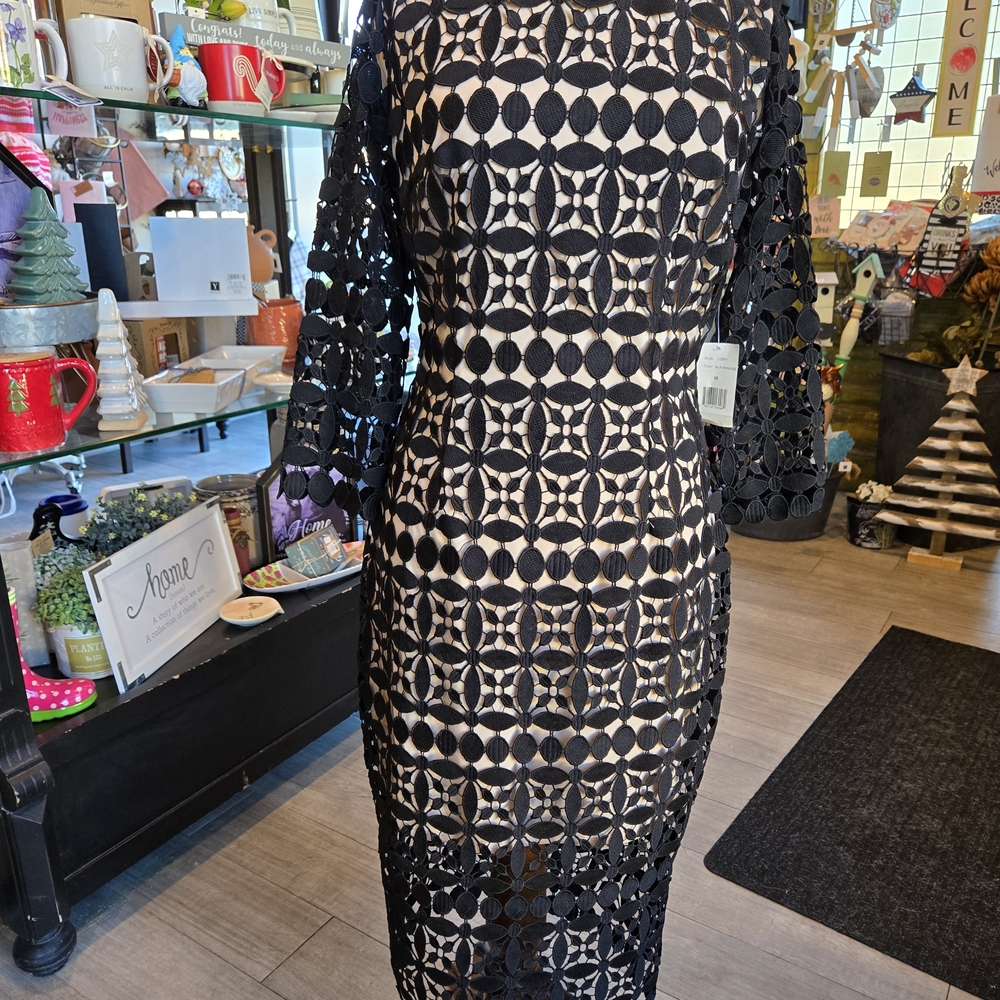 Chic Black Lace 3/4 Length Sleeve Dress